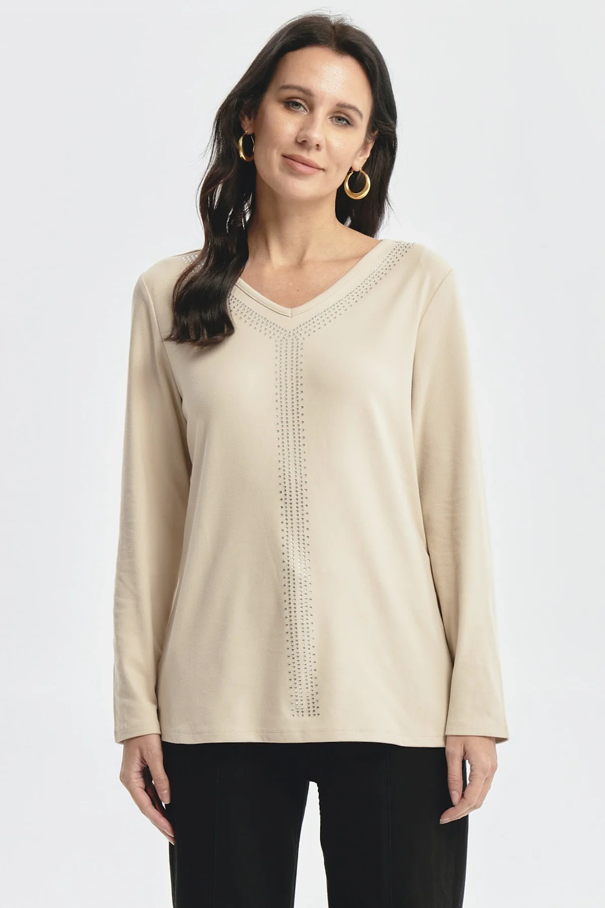 Polera Mujer Detalle Cuello Beige Oscuro