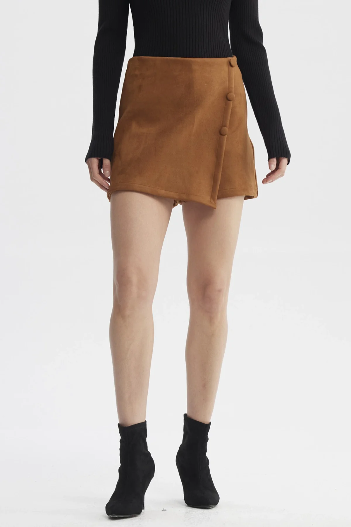 Falda Mujer Botones Laterales Camel