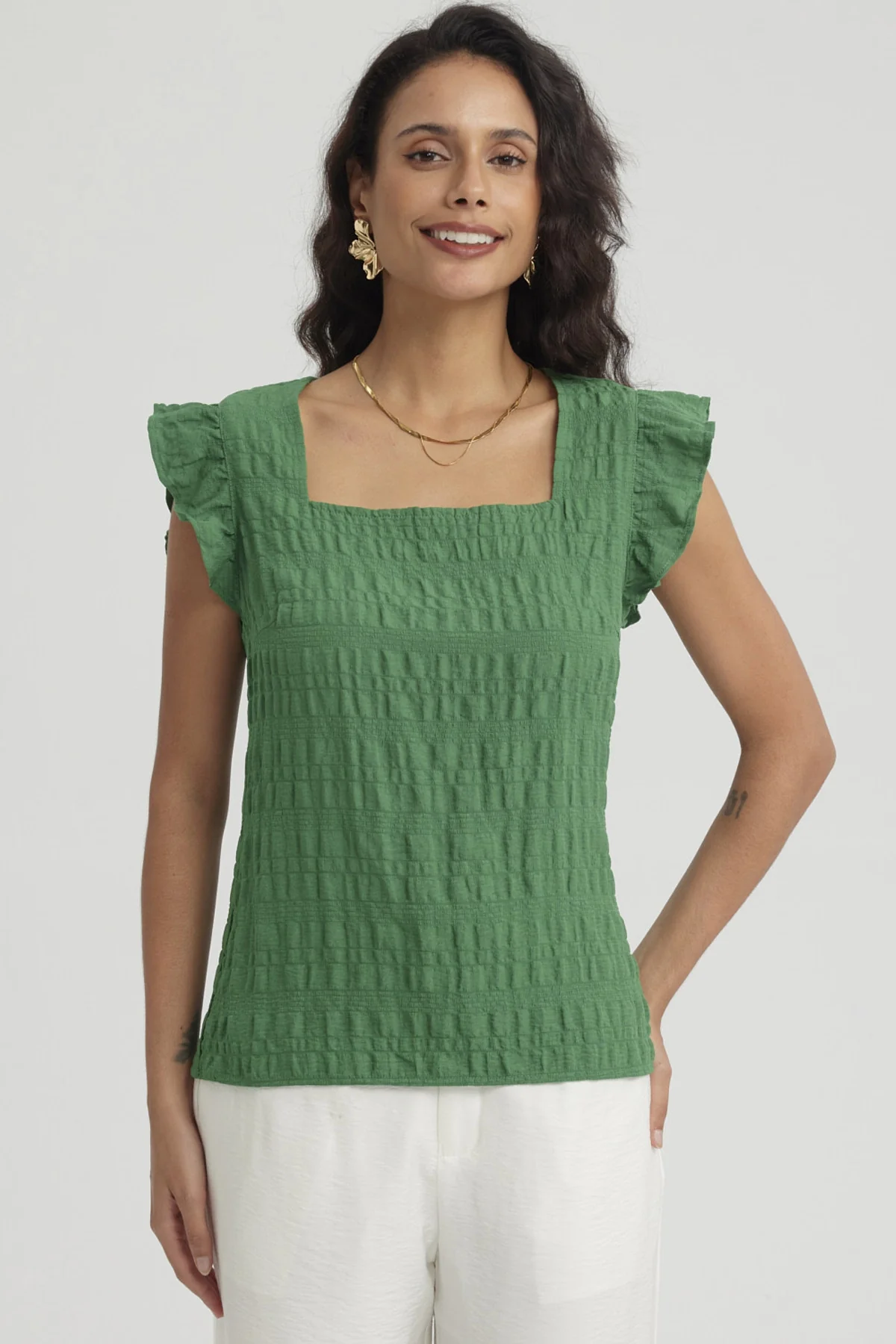 Blusa Mujer Manga Con Vuelos Verde