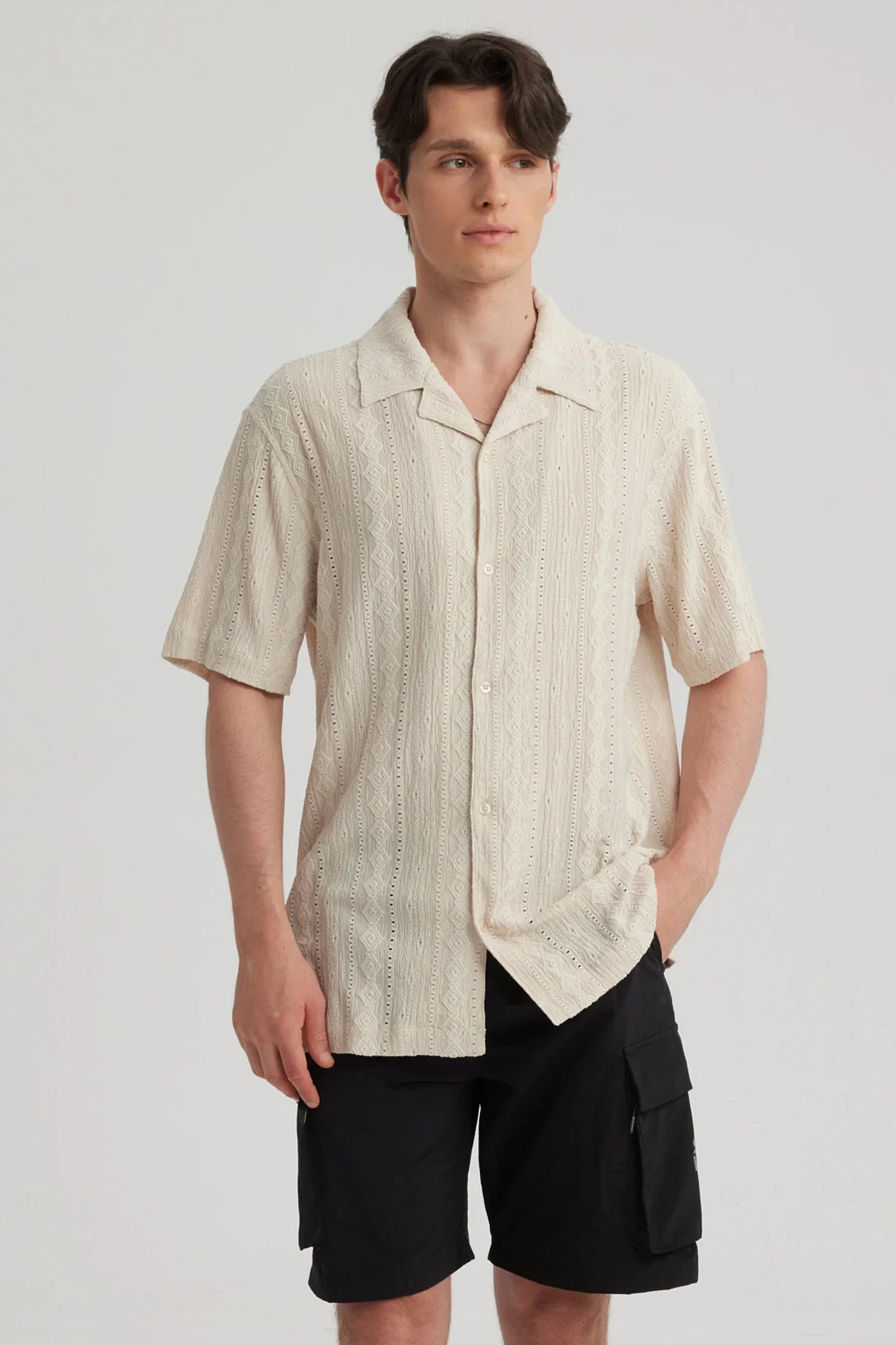 Camisa Hombre Transparente Beige