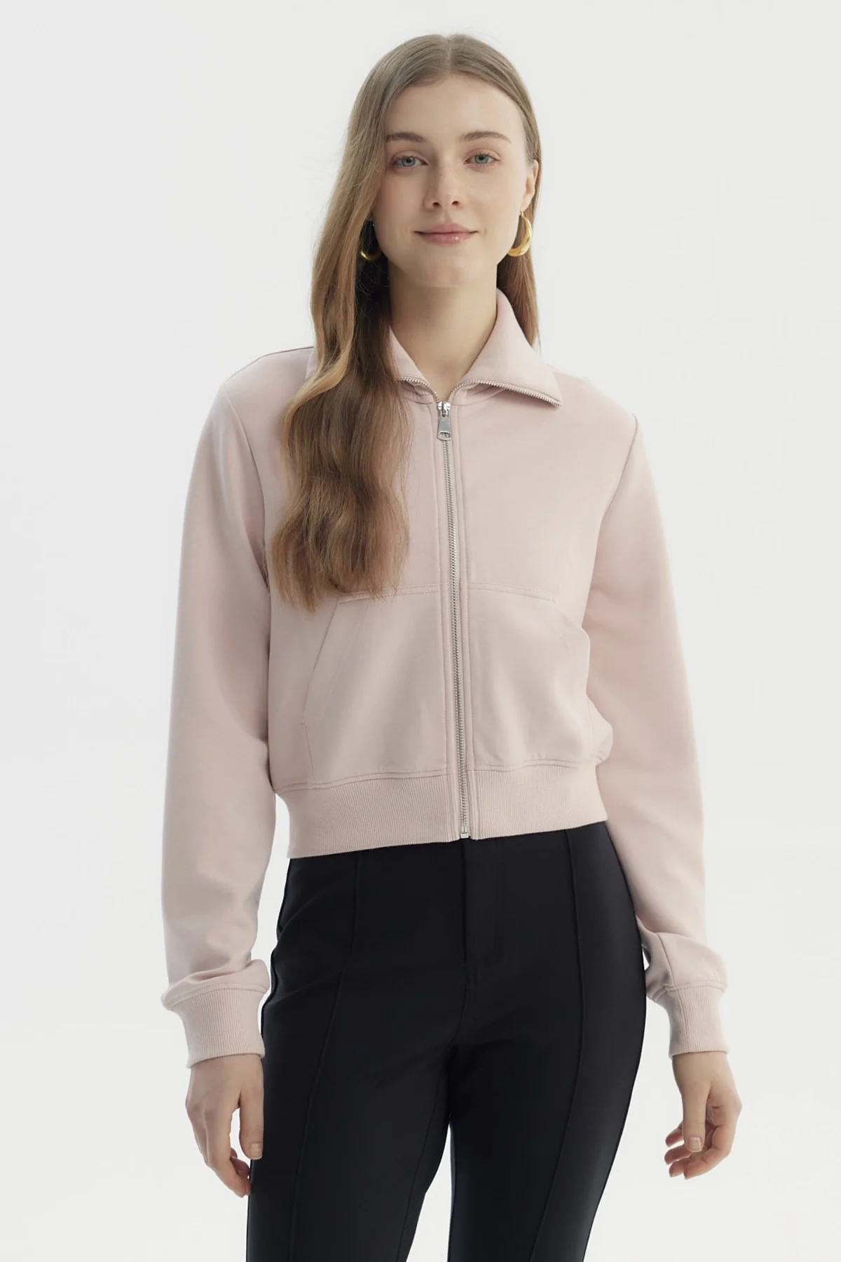 Polerón Mujer Cuello Alto Full Zipper Rosado