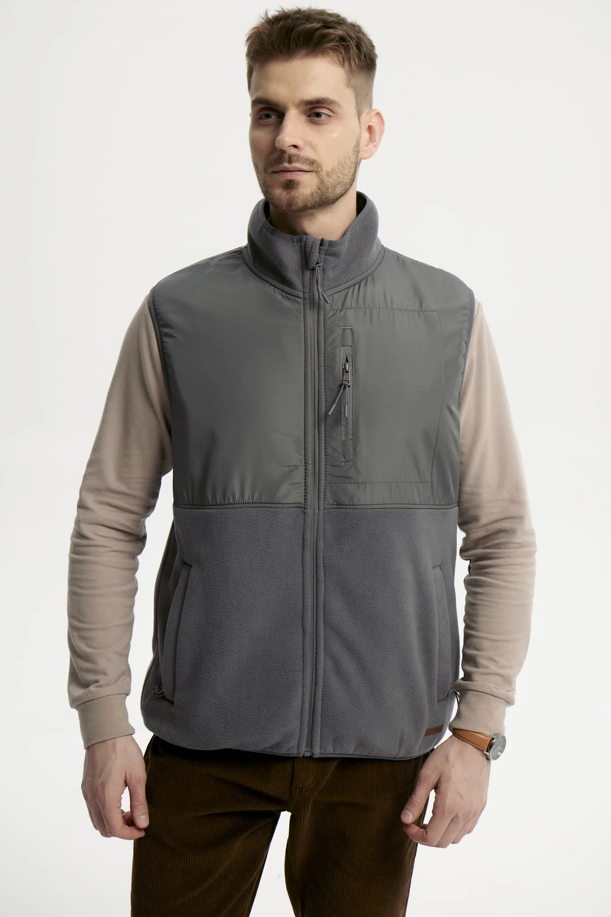 Polar Hombre Cuello Con Cierre Gris