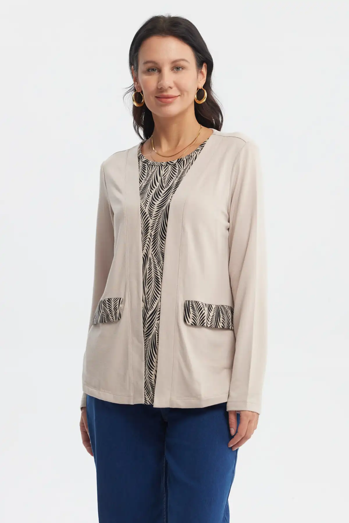 Sweater Mujer Casual Cuello Redondo Beige